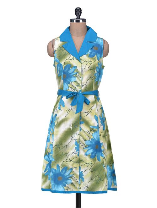 multicolored floral printed collared cotton dress - 1225148 - Very Small Image - 1