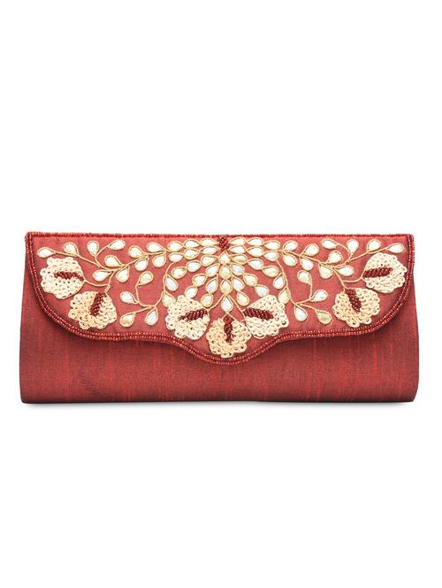 Red dupion silk embellished clutch - 1225258 - Very Small Image - 1