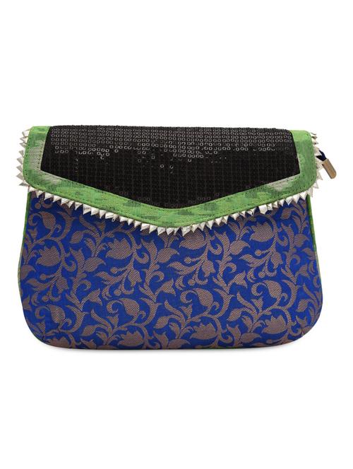 blue sequined sling bag with brocade work - 1225406 - Very Small Image - 1