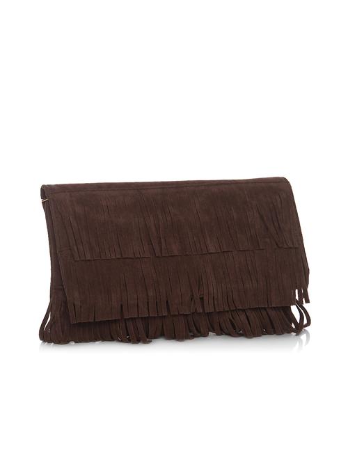 brown leatherette fringed clutch - 12257030 - Very Small Image - 1