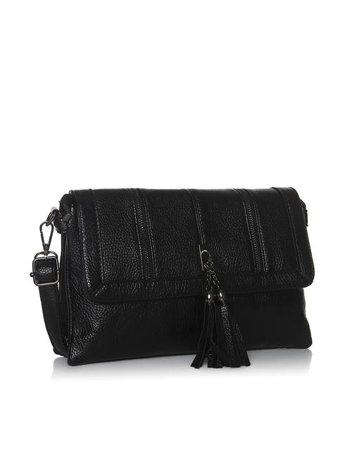 black leatherette tasselled clutch cum sling - 12257066 - Very Small Image - 1