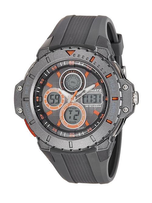 sonata super fibre dark gun dial analog-digital men's watch - 77044pp04 - 12263850 - Very Small Image - 1