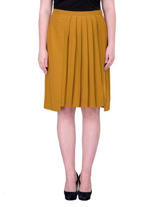 solid yellow polyester pleated skirt - 12265185 - Very Small Image - 1