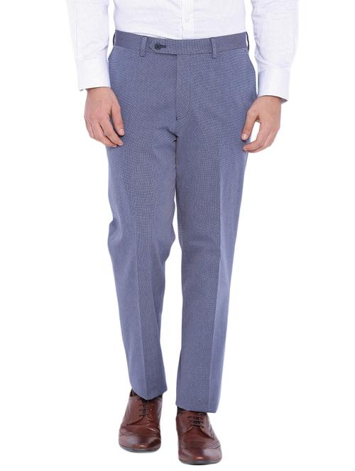 blue cotton flat front trousers formal - 12269082 - Very Small Image - 1