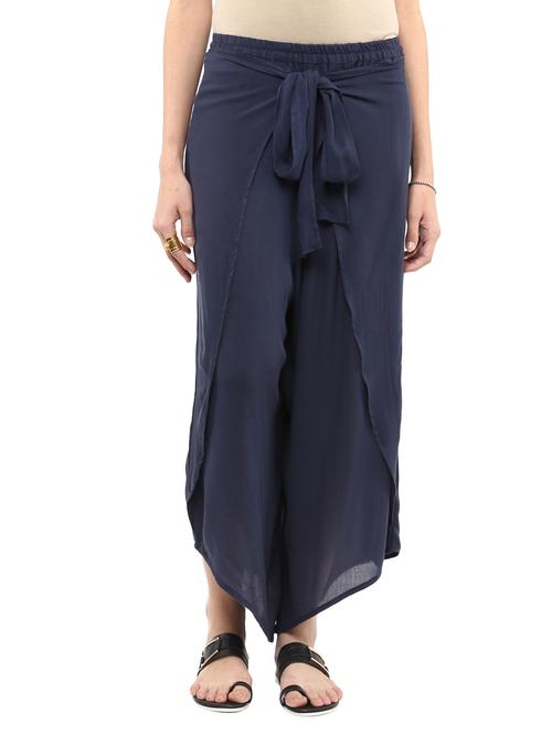 navy blue rayon double wrap pant - 12273003 - Very Small Image - 1