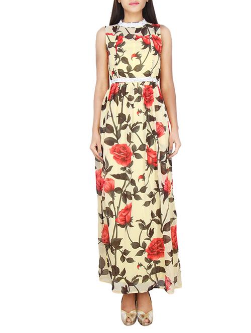 light yellow floral printed maxi dress - 12273313 - Very Small Image - 1