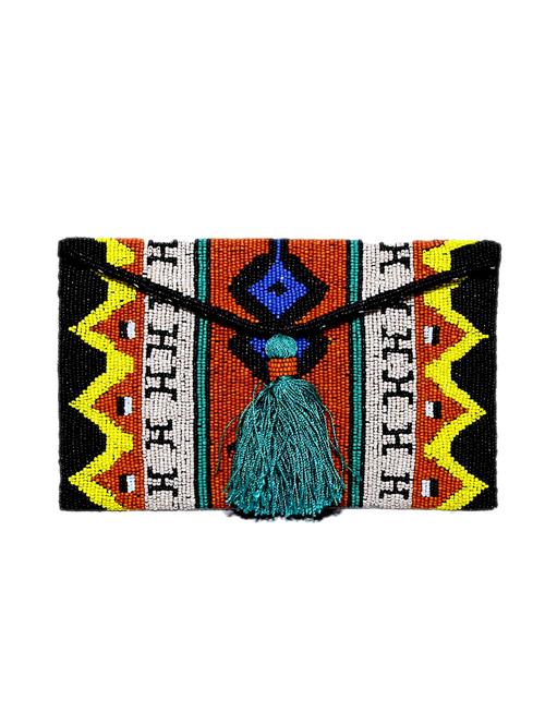 multi colored embellished cotton tasselled clutch - 12274763 - Very Small Image - 1