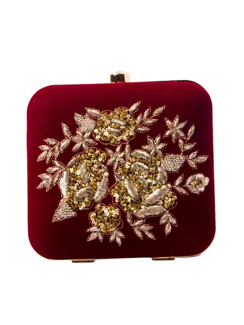 Maroon embroidered velvet clutch - 12277656 - Very Small Image - 1