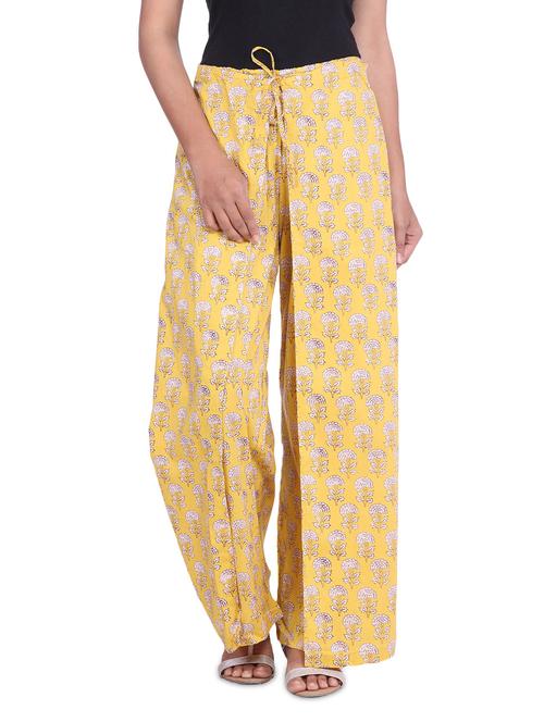 printed yellow cotton faux-wrap pants - 1228049 - Very Small Image - 1