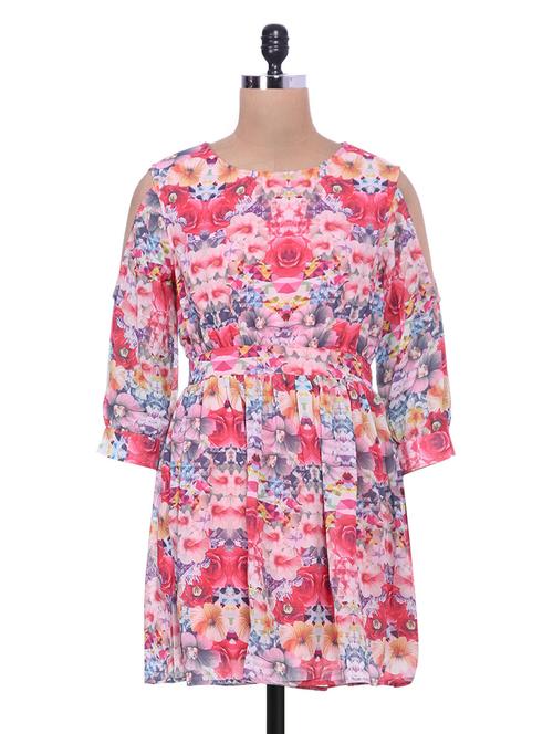 floral printed pink georgette pleated top - 1228052 - Very Small Image - 1