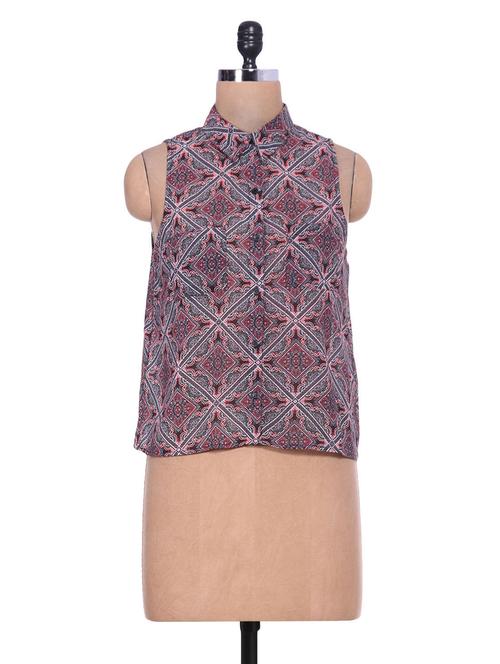 abstract printed multicolor georgette sleeveless top - 1228071 - Very Small Image - 1