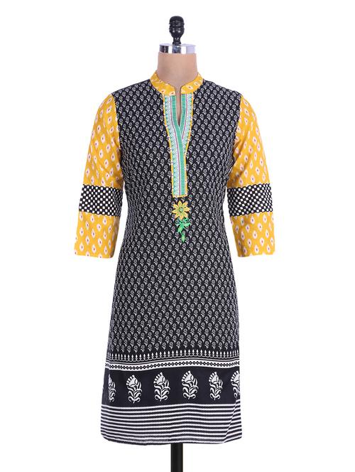 printed black cotton kurta - 1228506 - Very Small Image - 1