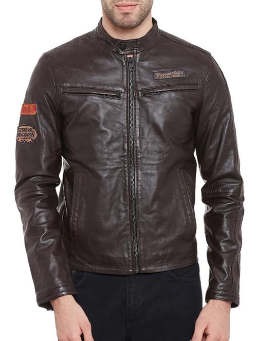 brown leather biker jacket - 12295542 - Very Small Image - 1