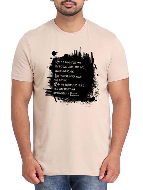 beige printed cotton t-shirt - 12296617 - Very Small Image - 1