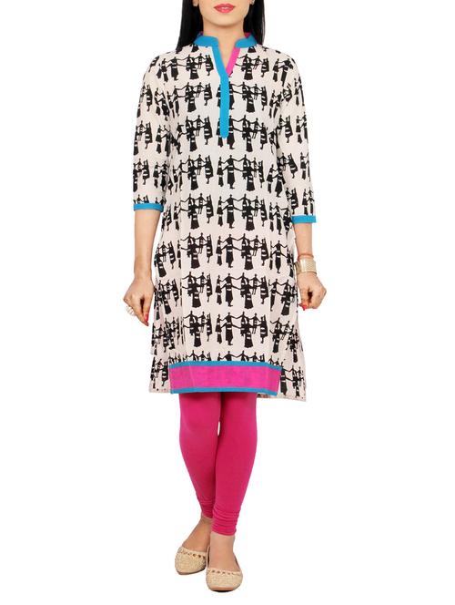 beige cotton straight kurti - 12297214 - Very Small Image - 1