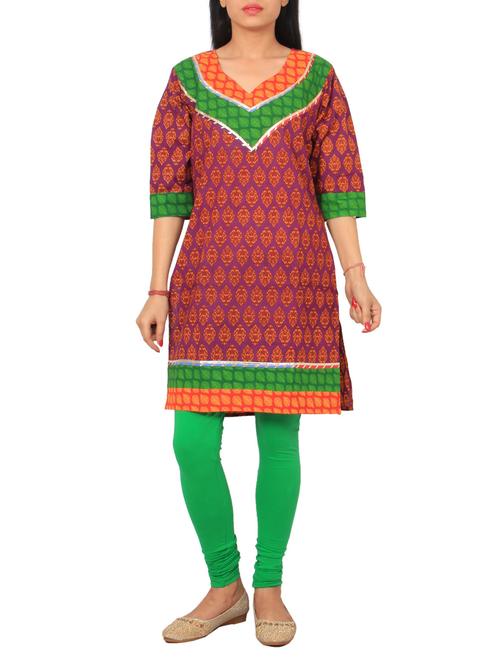 purple cotton straight kurti - 12299734 - Very Small Image - 1