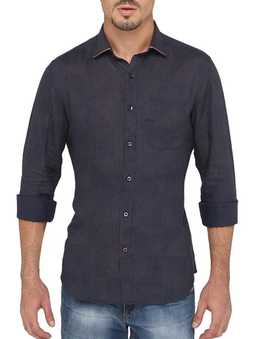navy blue linen casual shirt - 12300319 - Very Small Image - 1