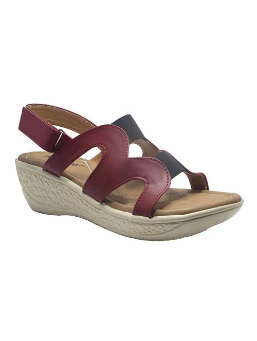 maroon leatherette back strap wedges - 12302628 - Very Small Image - 1