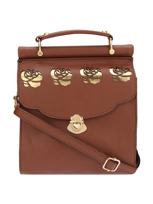 brown synthetic leather cutwork clutch - 12309513 - Very Small Image - 1