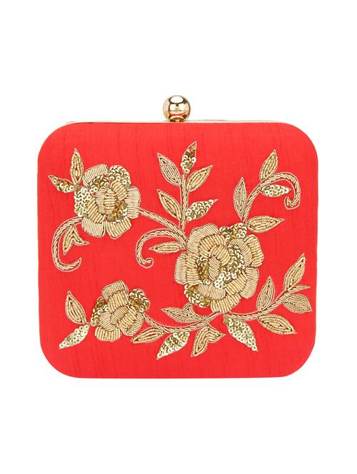 red silk embellished clutch cum sling - 12309515 - Very Small Image - 1