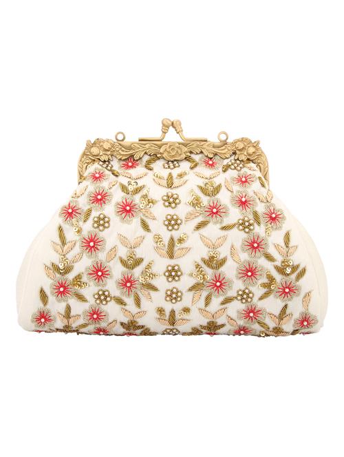 white synthetic leather embellished clutch cum sling - 12309540 - Very Small Image - 1