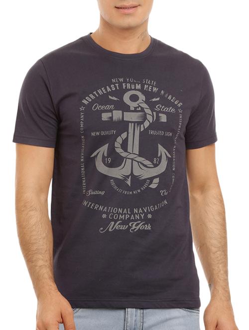 blue cotton chest print t-shirt - 12313453 - Very Small Image - 1