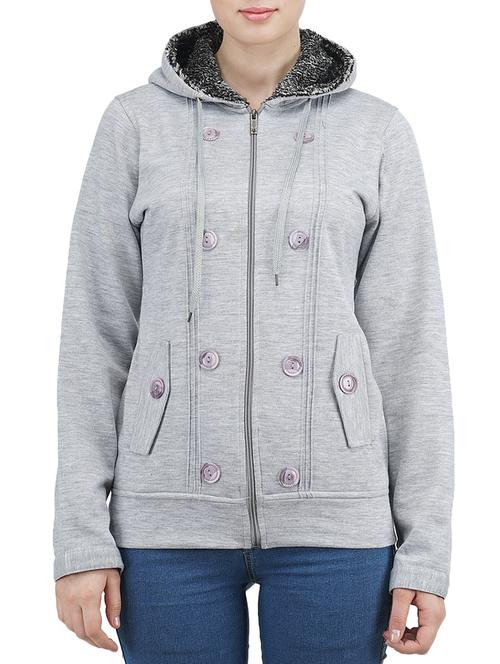 grey fleece hooded jacket - 12315070 - Very Small Image - 1