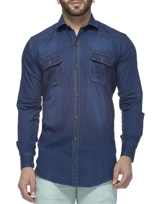 blue denim casual shirt - 12316574 - Very Small Image - 1