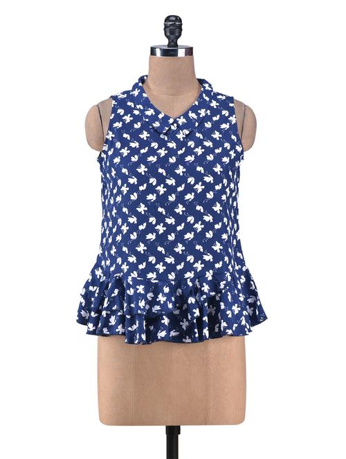 blue printed frilled top - 1231977 - Very Small Image - 1