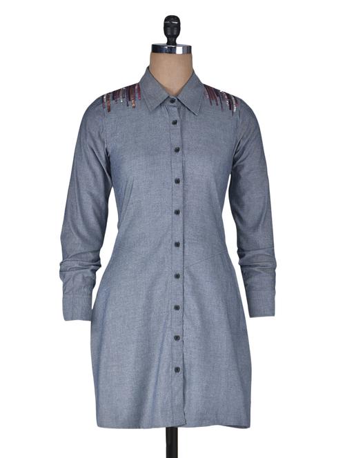 grey poly cotton sequined dress - 1232129 - Very Small Image - 1