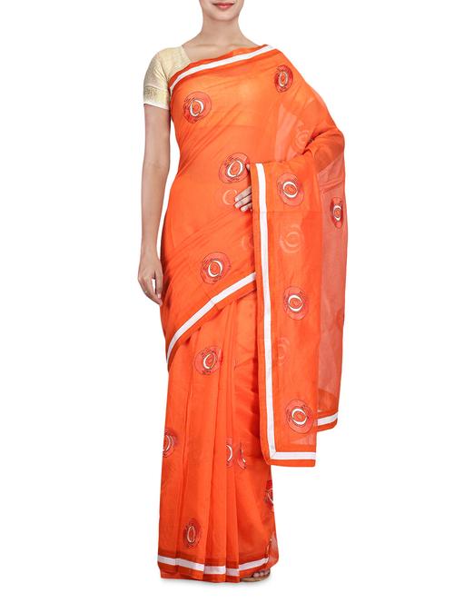orange printed net saree - 1232189 - Very Small Image - 1