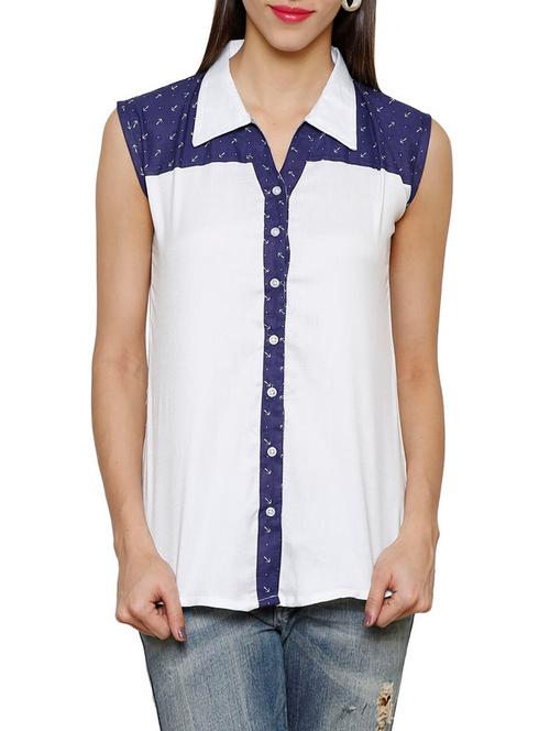 white printed denim regular shirt - 12322738 - Very Small Image - 1