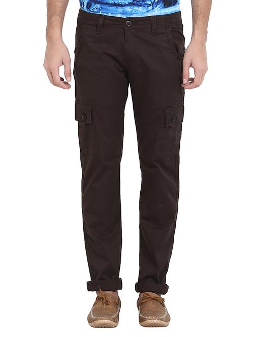 brown cotton casual trousers - 12324169 - Very Small Image - 1