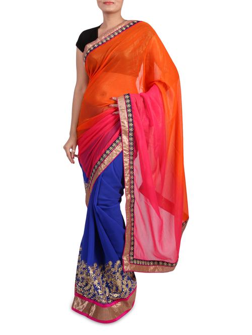 multicolored zari embroidered chiffon sari - 1233247 - Very Small Image - 1