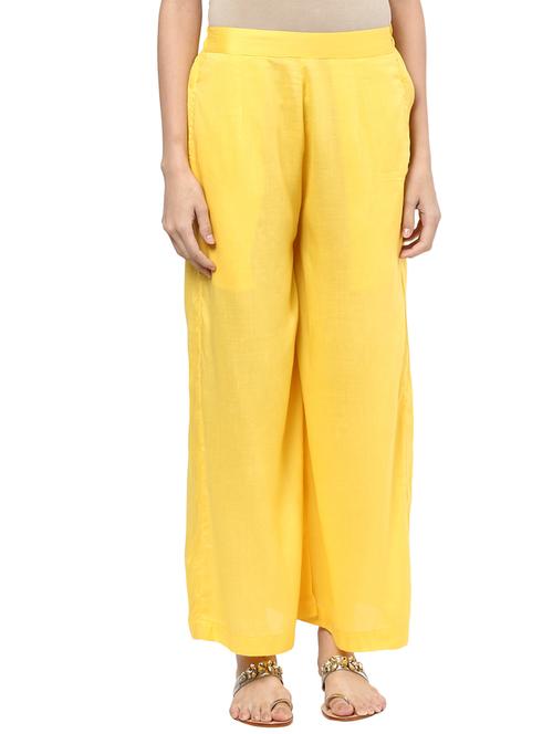 yellow rayon palazzos - 12335905 - Very Small Image - 1
