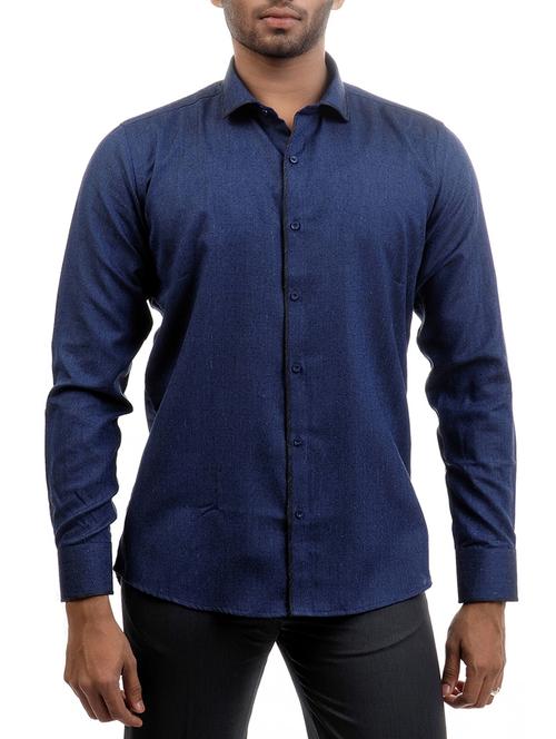 blue cotton casual shirt - 12337107 - Very Small Image - 1