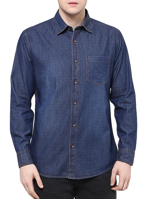 blue cotton casual shirt - 12344613 - Very Small Image - 1