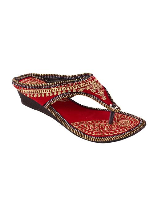 red fabric slip on kolhapuris - 12346567 - Very Small Image - 1