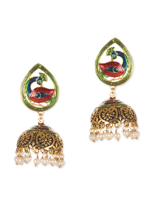 multi colored metal meenakari earrings - 12371256 - Very Small Image - 1
