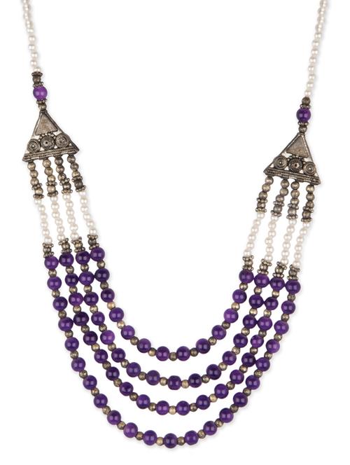 Purple beads embellished layered long necklace - 12380140 - Very Small Image - 1