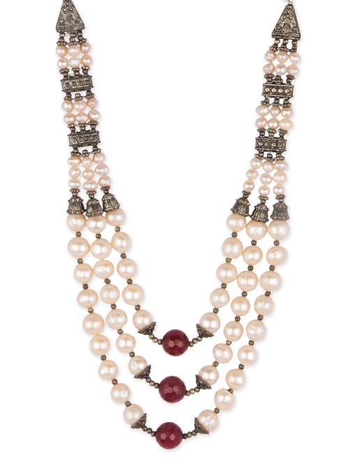 beige beads embellished pearl necklace - 12380146 - Very Small Image - 1