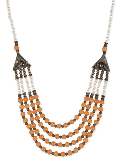 Orange beads embellished long necklace - 12380148 - Very Small Image - 1