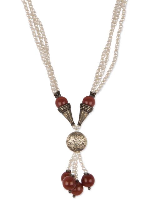 White beads embellished layered pearl necklace - 12380160 - Very Small Image - 1