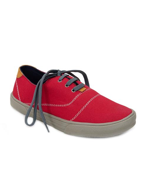 red pu lace up sneakers - 12383381 - Very Small Image - 1