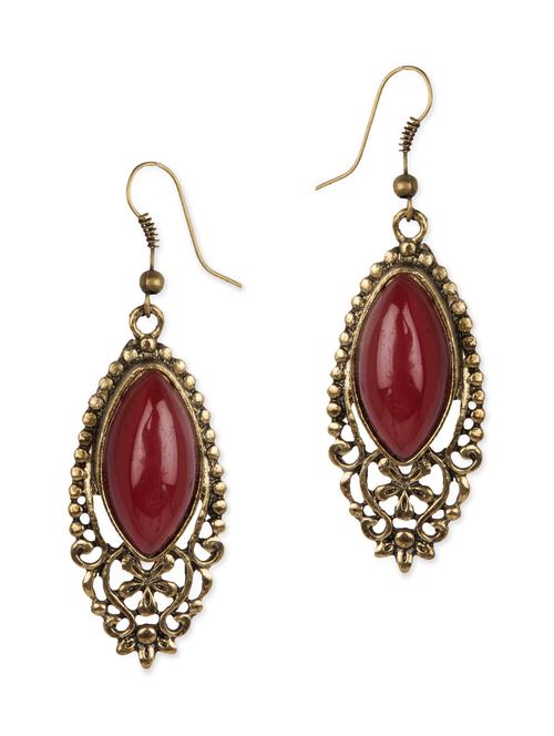 Antique gold embellished metal drop earrings - 12383489 - Very Small Image - 1