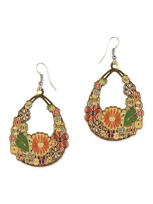 Gold floral metal drop earrings - 12383498 - Very Small Image - 1