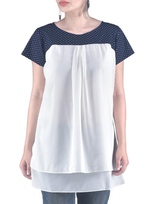 white poly georgette top with printed panel - 1238733 - Very Small Image - 1