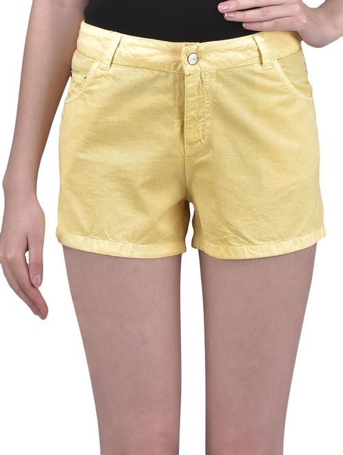 solid yellow cotton twill shorts - 1239814 - Very Small Image - 1