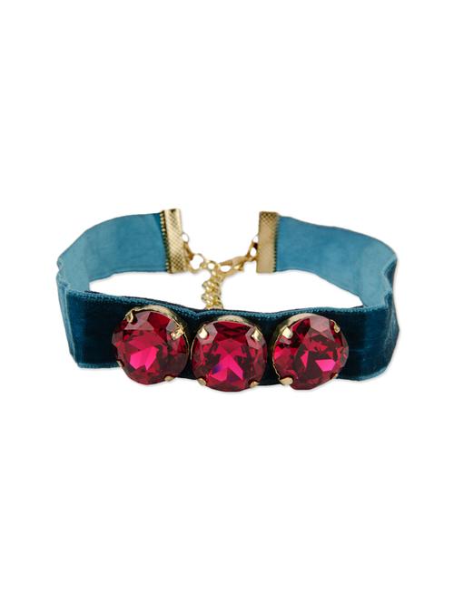 teal glass stone embellished choker - 12398710 - Very Small Image - 1