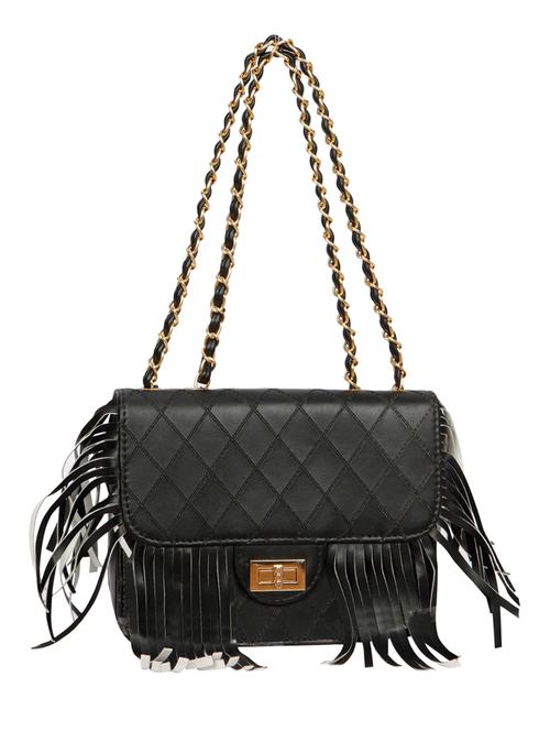 black leatherette fringed sling bag - 12402819 - Very Small Image - 1